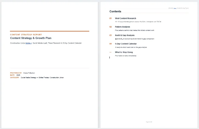 A page from the trades content research and strategy document